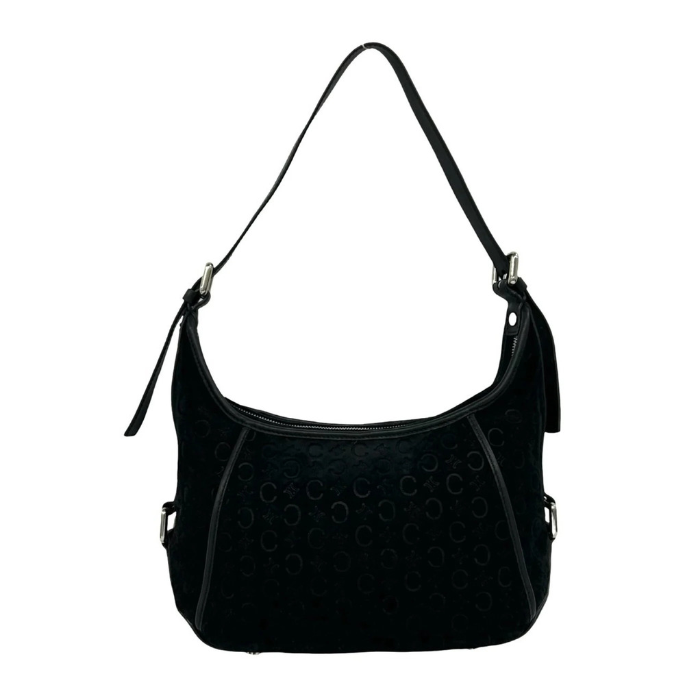 CELINE Vintage C Macadam Logo Pattern Corduroy Leather Semi-One-Shoulder Bag,...